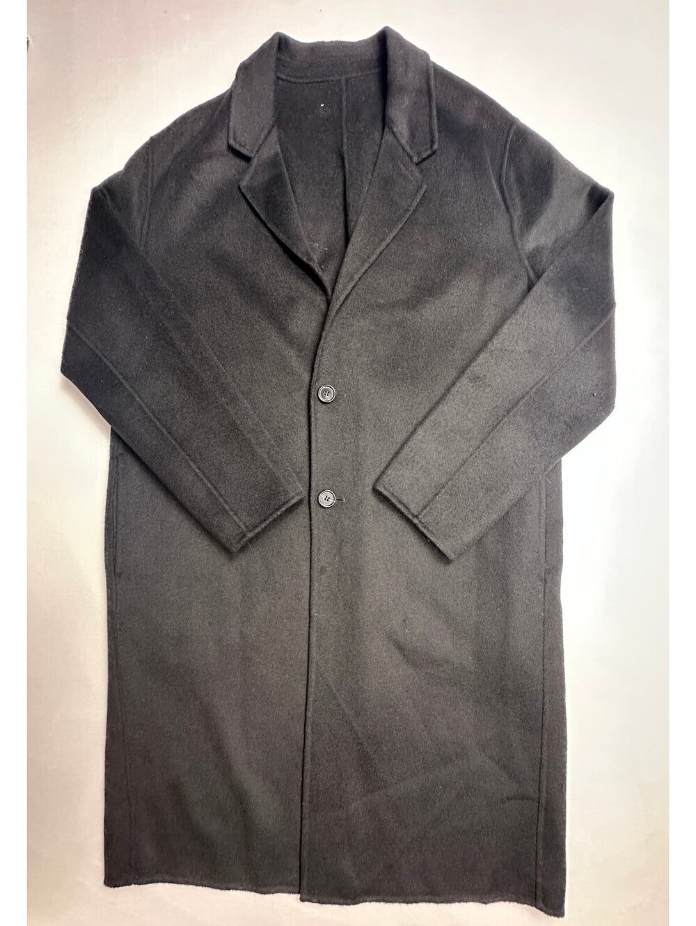 Classic Black Long Wool Coat with Button Closure